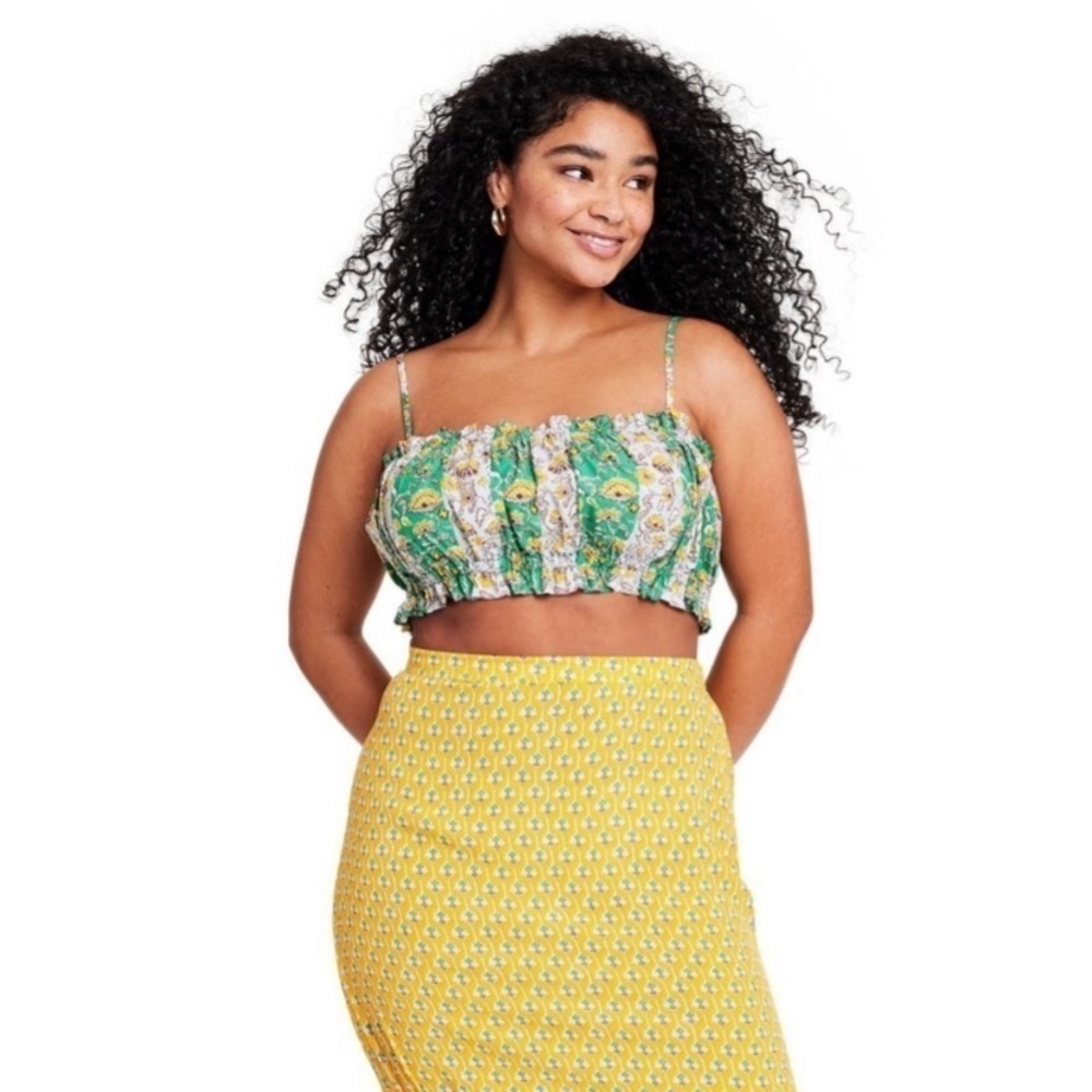 RHODE x Target whimsical
Green floral spaghetti Top.
strap crop bra top new
